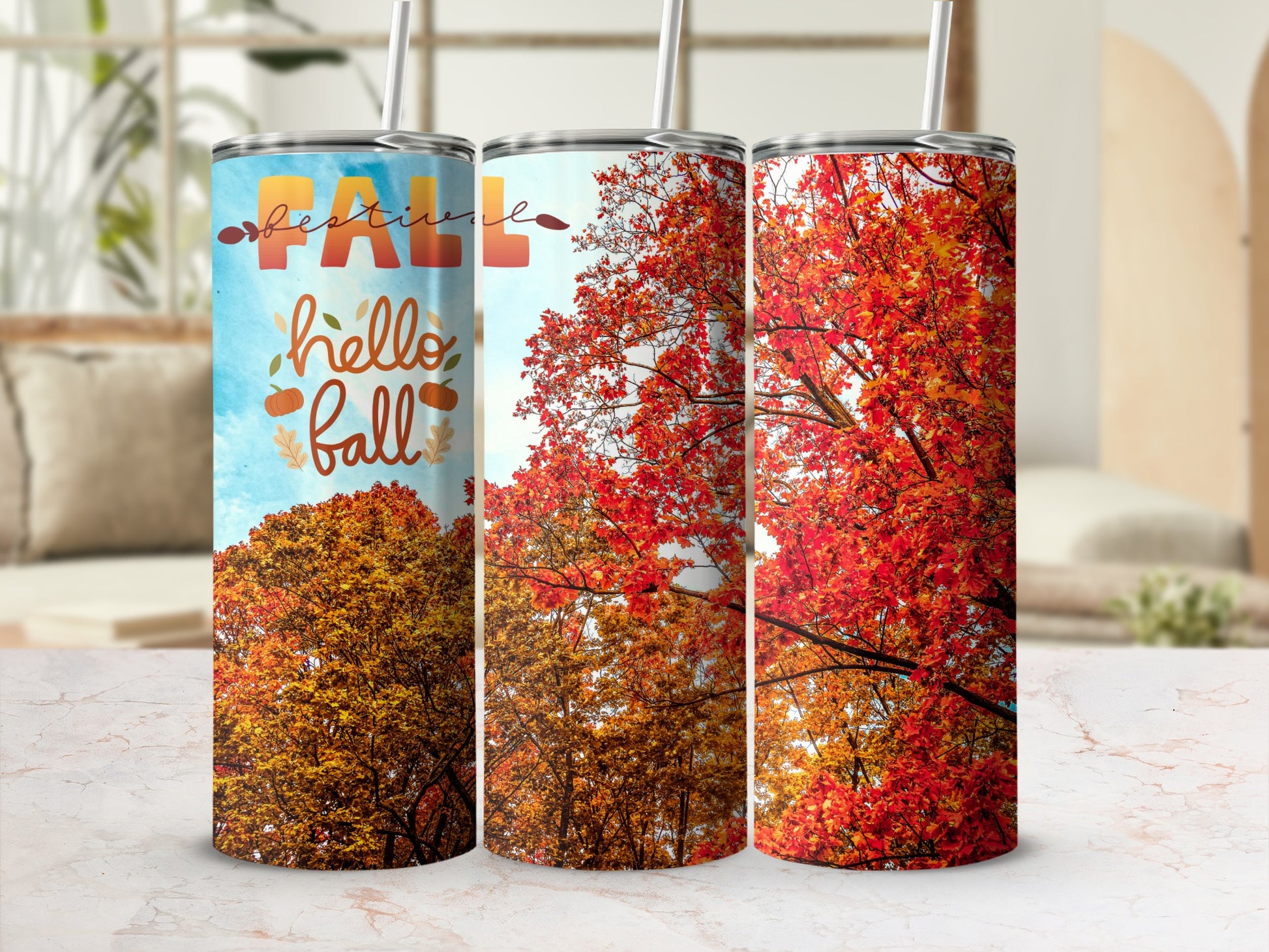 Hello Fall Festival Autumn Leaves Tumbler