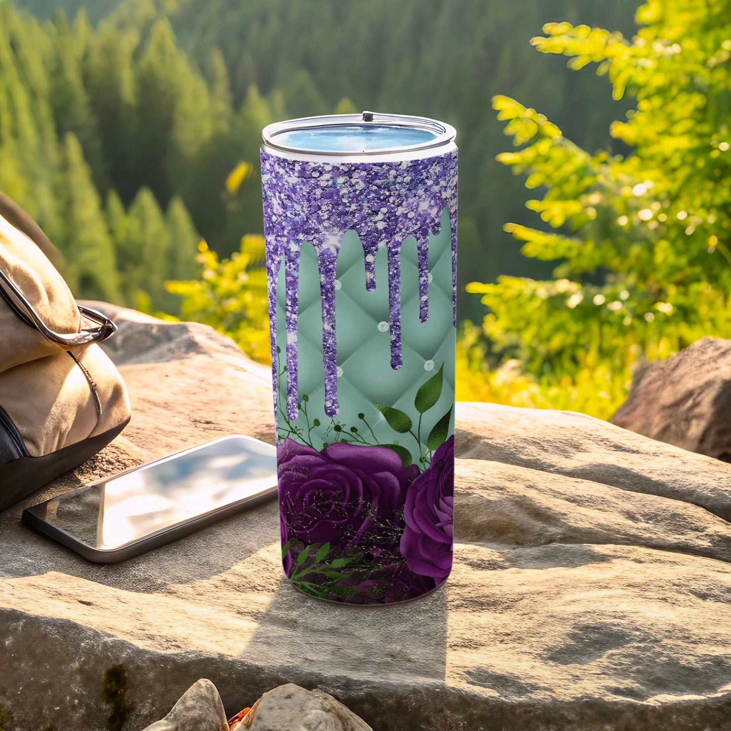 Purple Glitter Drip Quilted Rose Tumbler product type