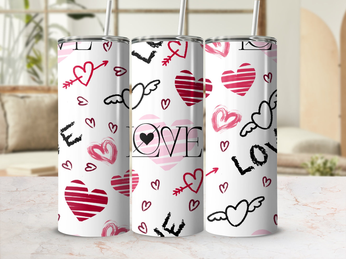Love Hearts Arrow Wings Striped Pattern Tumbler product type