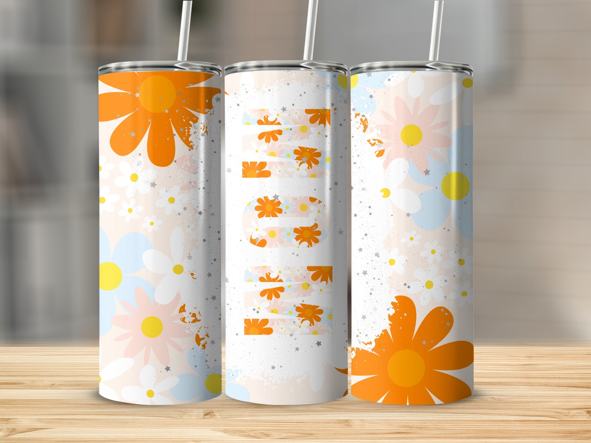 Vibrant Floral Design Tumbler With Straw Drinkware