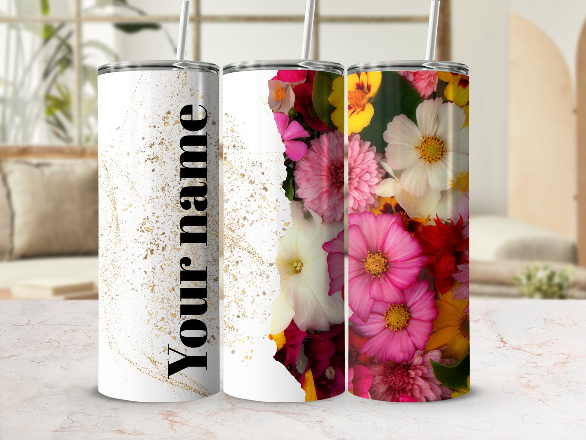Personalized Floral Tumblers with Custom Name Design