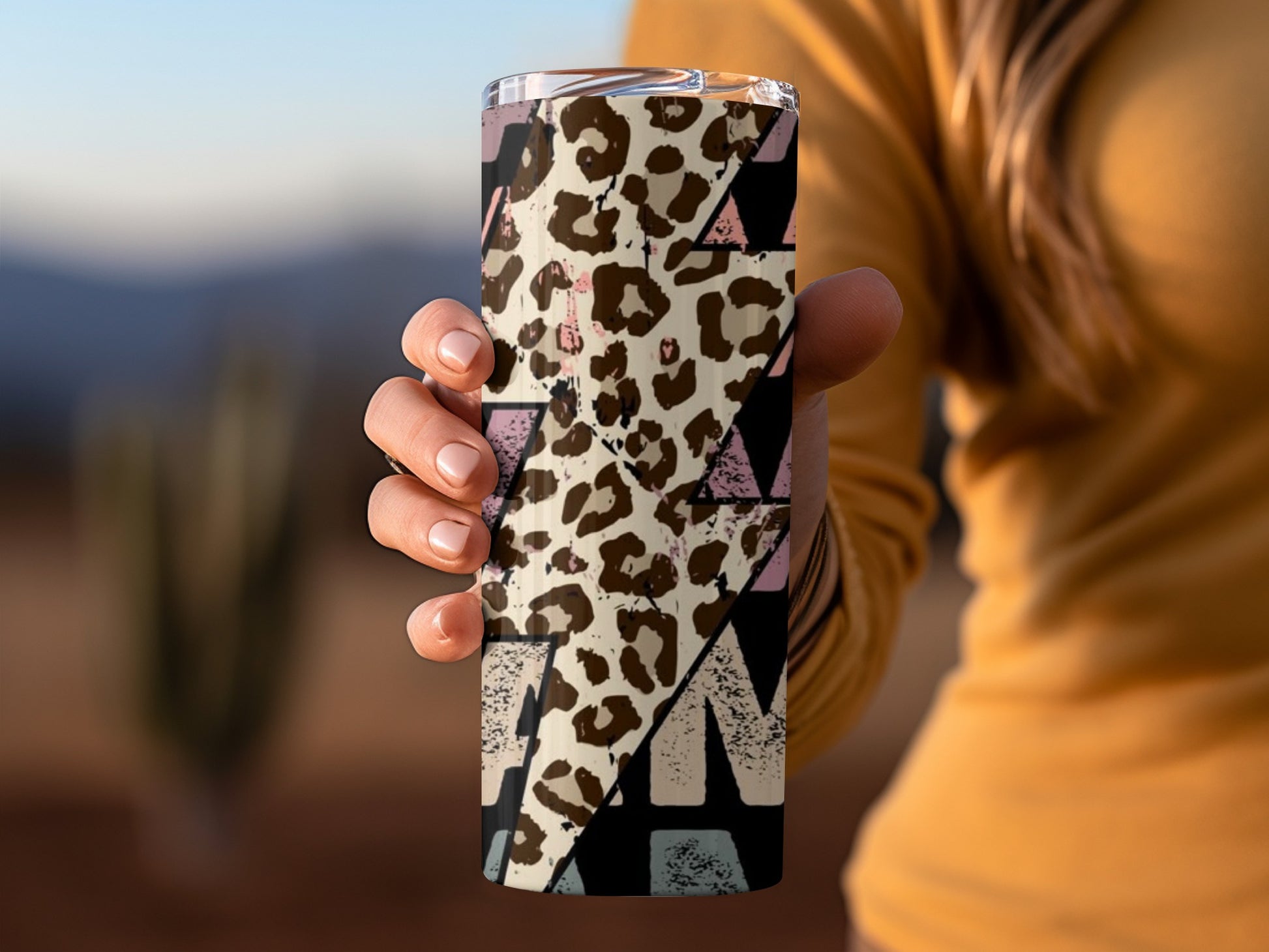 Leopard Print Travel Tumbler with Geometric Patterns