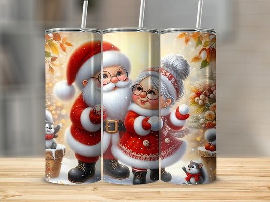 Cute Holiday Santa and Mrs Claus Christmas Tumbler