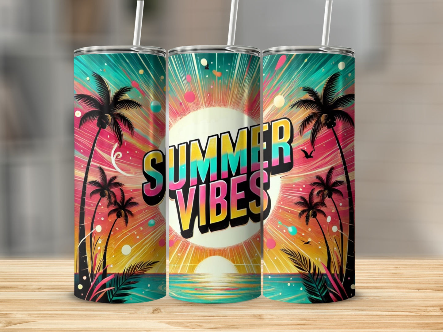 Colorful Summer Vibes Tropical Sunset Tumbler