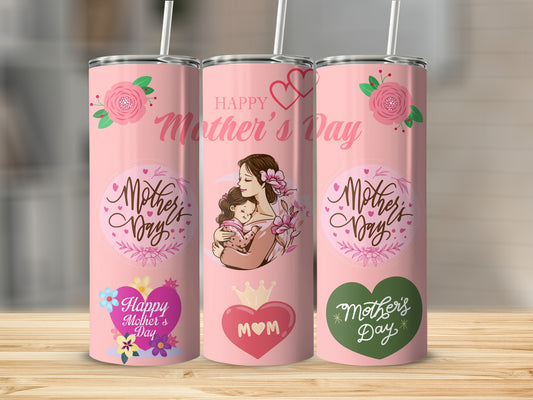Happy Mother's Day Floral and Heart Design Tumbler