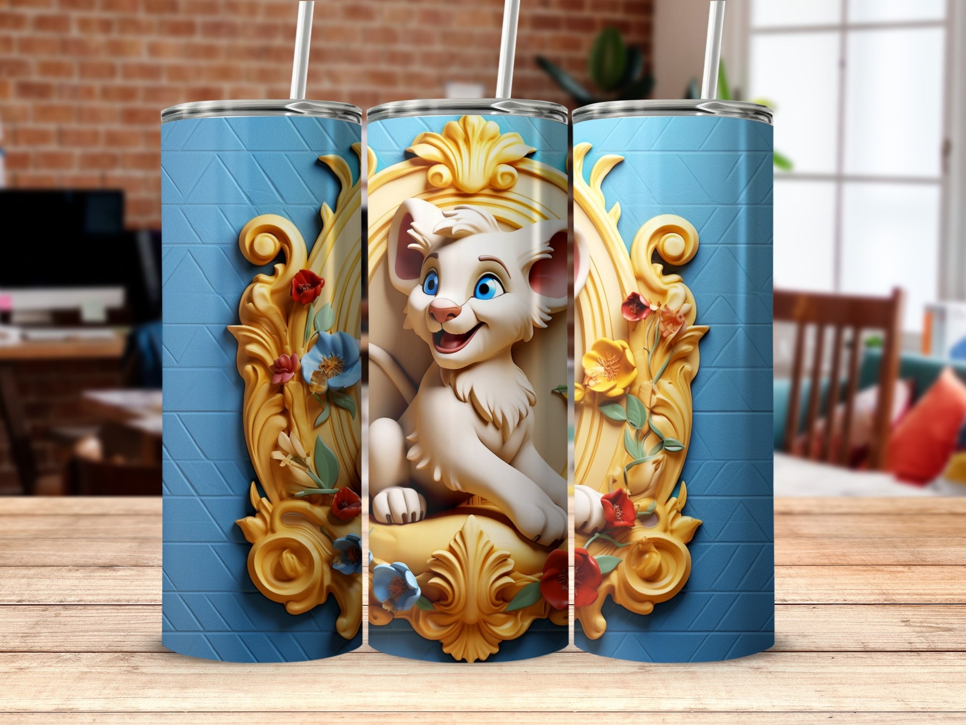 Adorable White Kitten Tall Tumbler with Ornate Frame