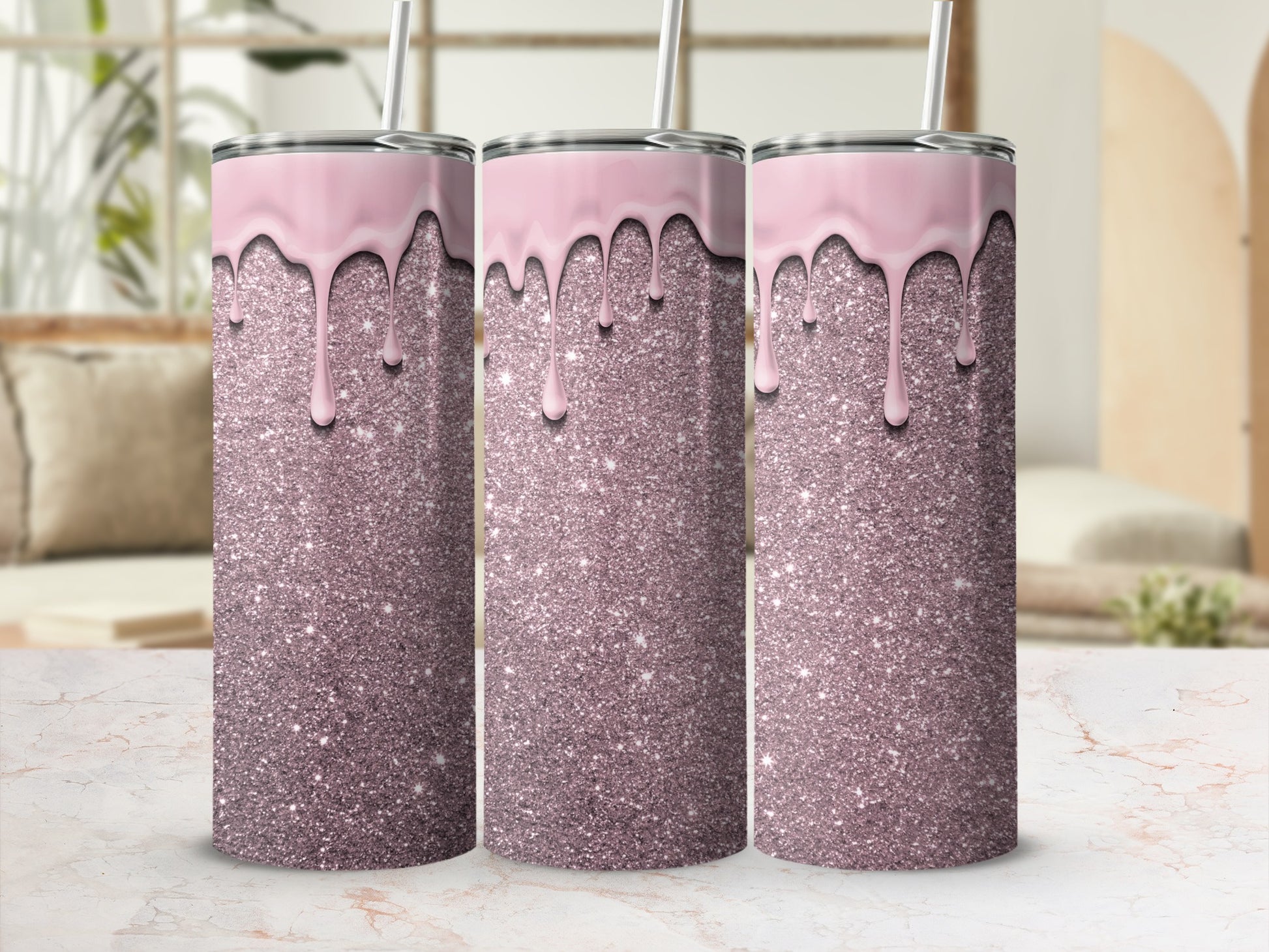 Pink Glitter Dripping Tumbler for Trendy and Stylish Drinkware