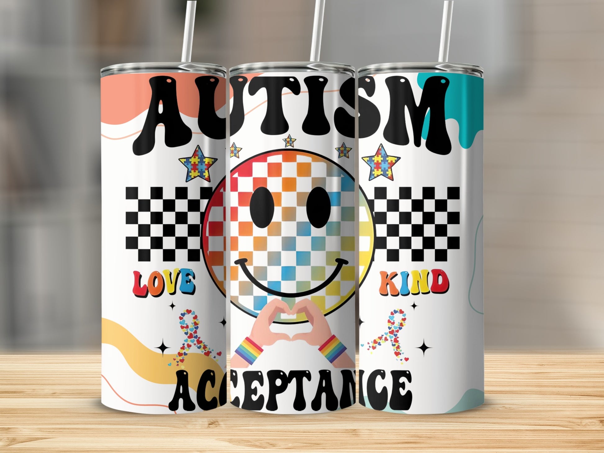 Autism Awareness Tumbler Cup with Love and Kind Design
