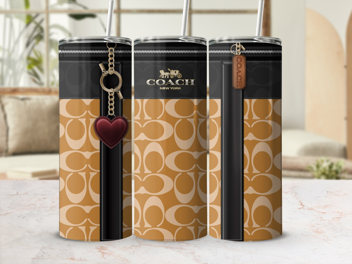 Coach New York Patterned Insulated Tumbler with Straw