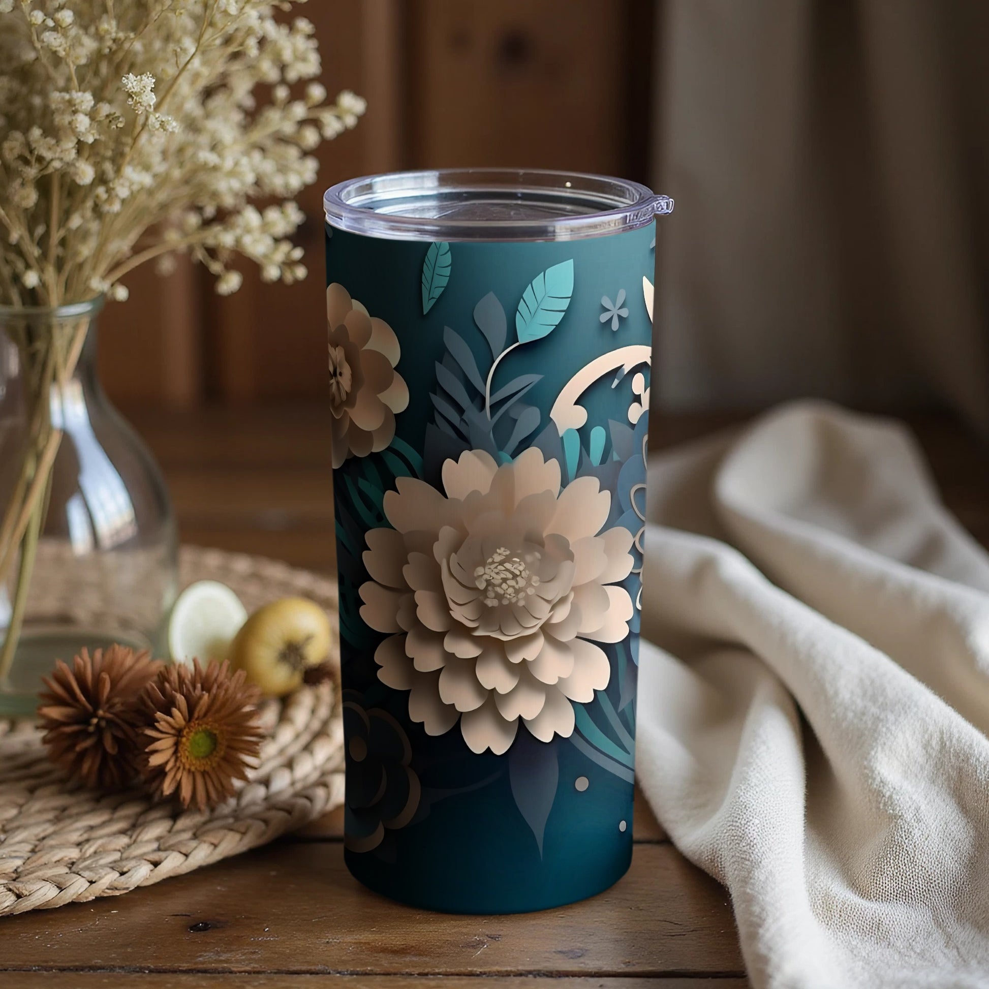 Elegant Floral Design Insulated Tumbler Cup