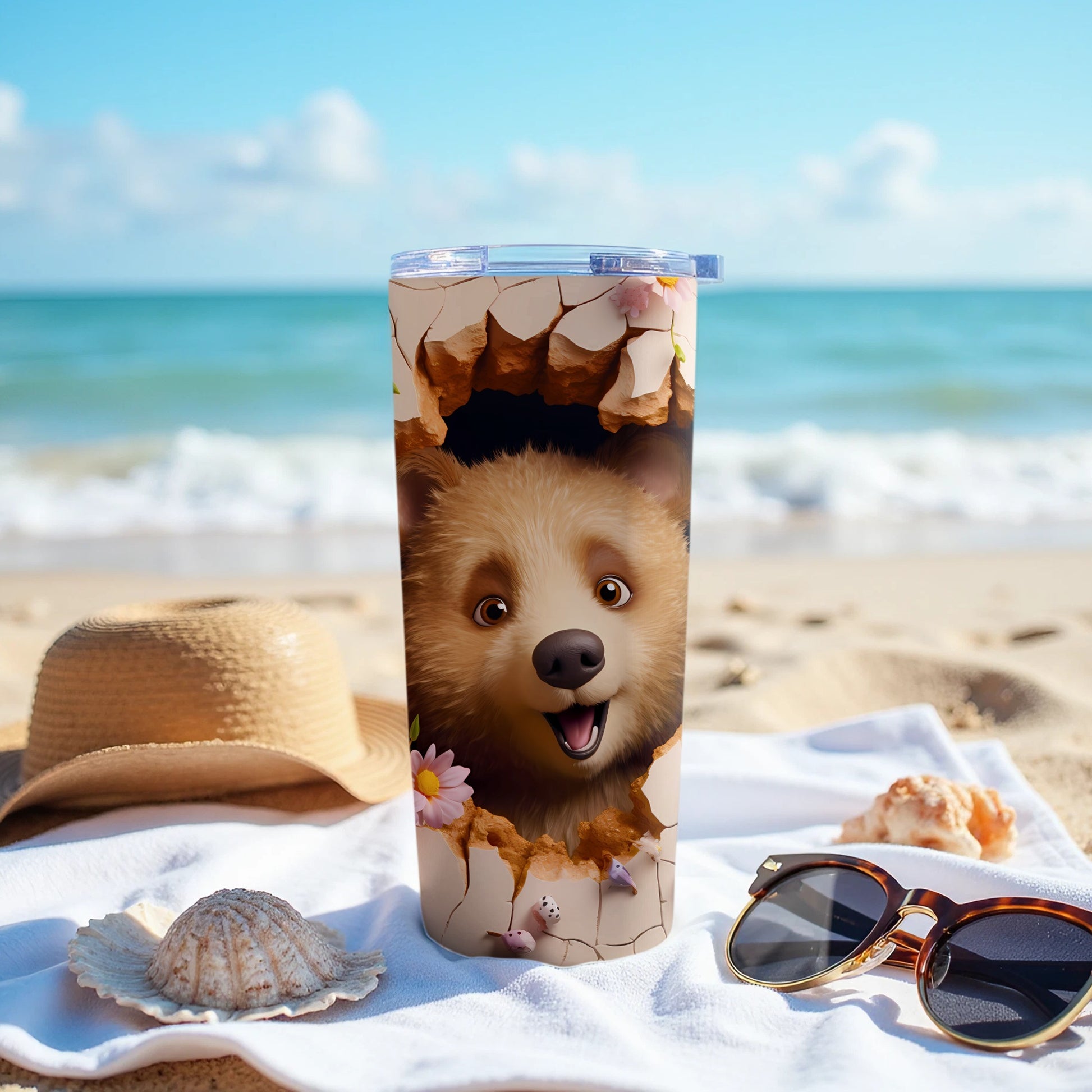 Cute Bear Cub Peeking Tumbler Happy Expression product type
bear cub
cute animal
baby bear
cracked design
tumbler
drinkware
beverage holder
summer beach
ocean theme
beach scene
sunny day
happy bear
animal design
unique gift
birthday gift
kids design
vacation style
travel mug
insulated cup
wildlife graphic