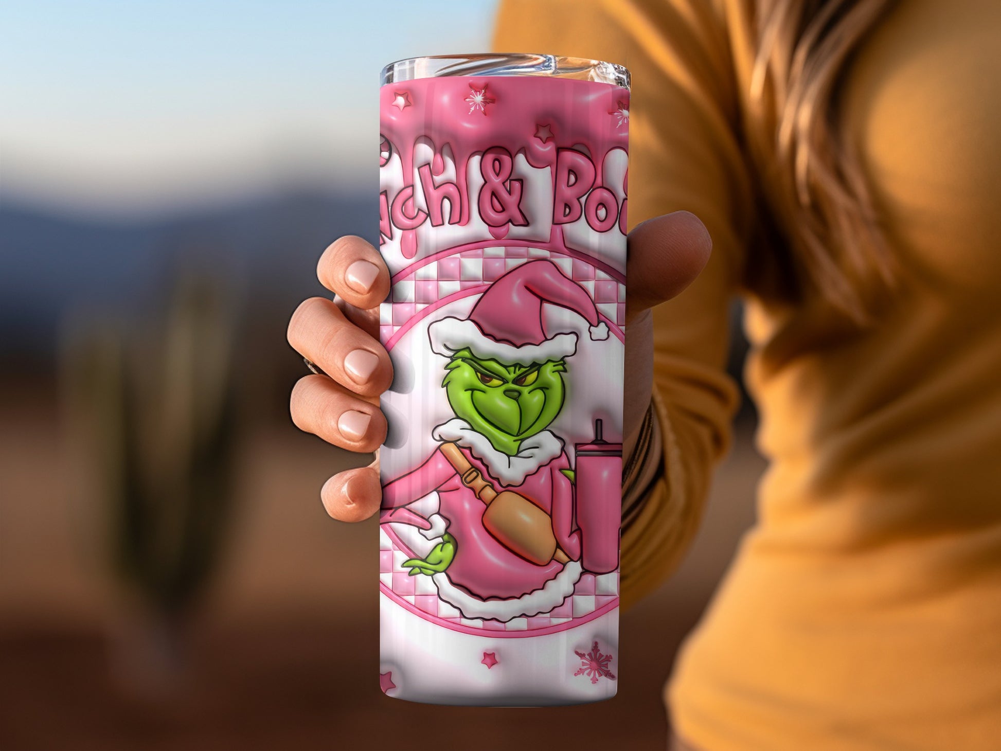 Grinch & Boo Pink Santa Design 20oz Tumbler