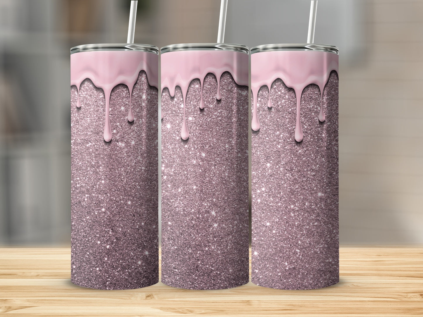 Glittering Pink and Silver Dripping Design Tumbler