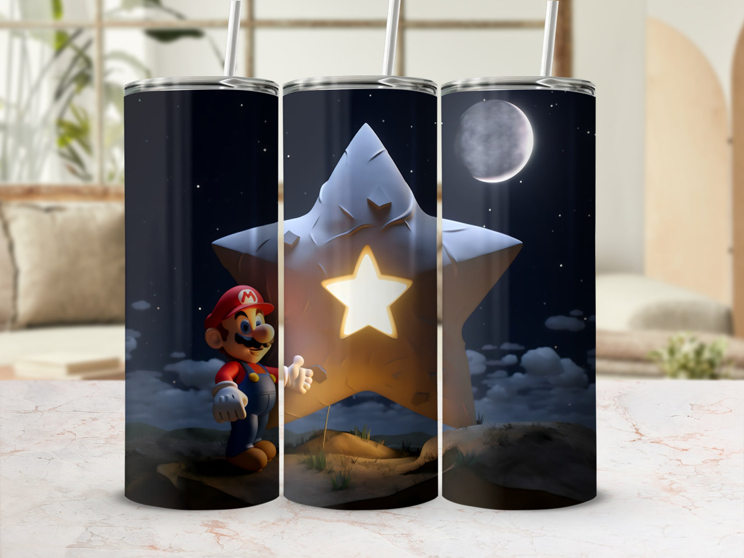 Super Mario and Starry Night Stainless Steel Tumbler