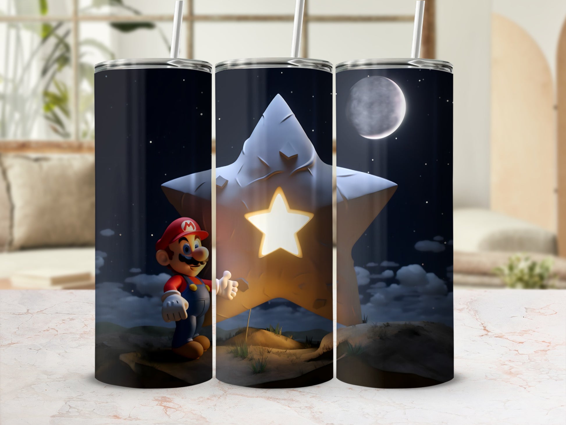 Super Mario and Starry Night Stainless Steel Tumbler