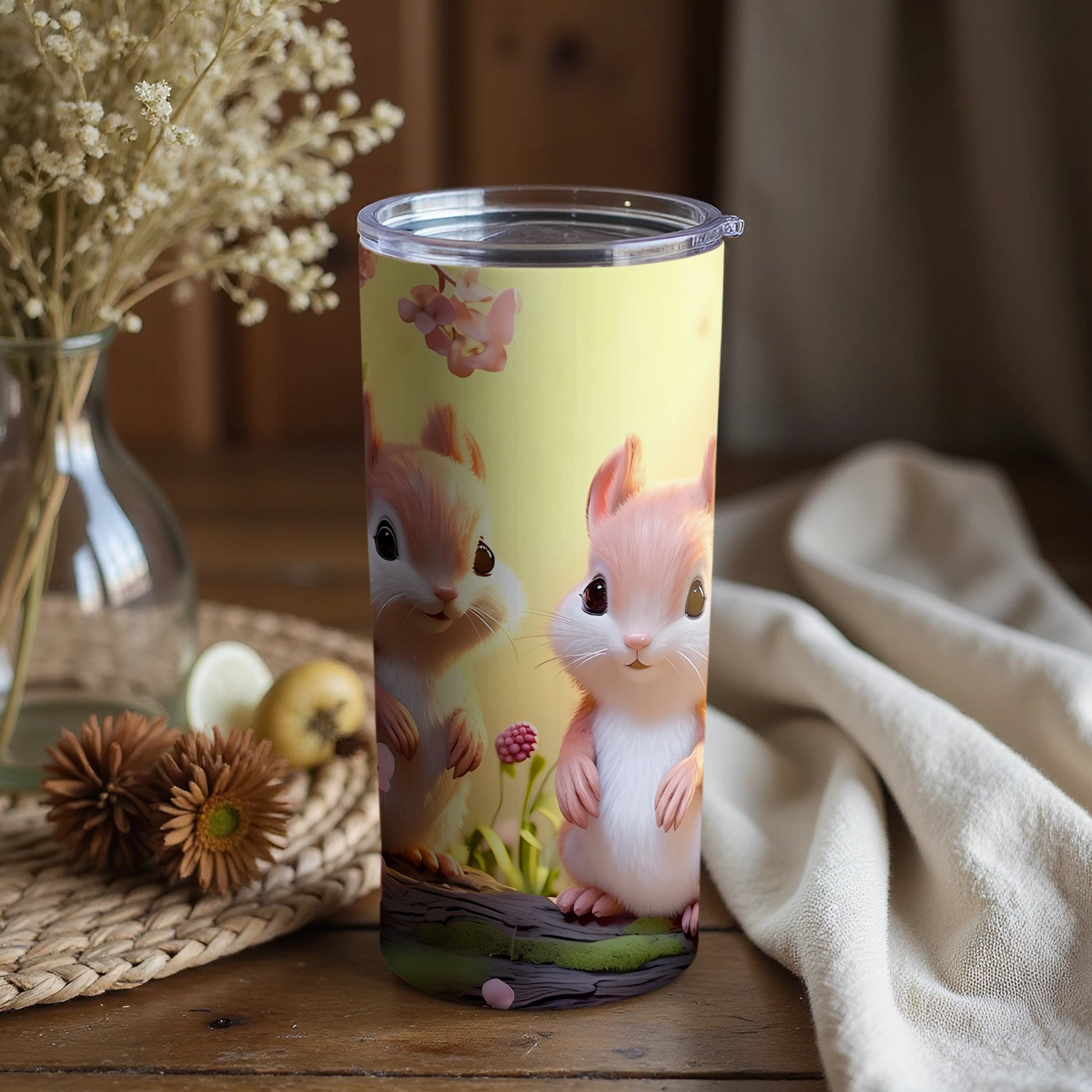 Adorable Pink Cartoon Squirrels Woodland Art Tumbler product type