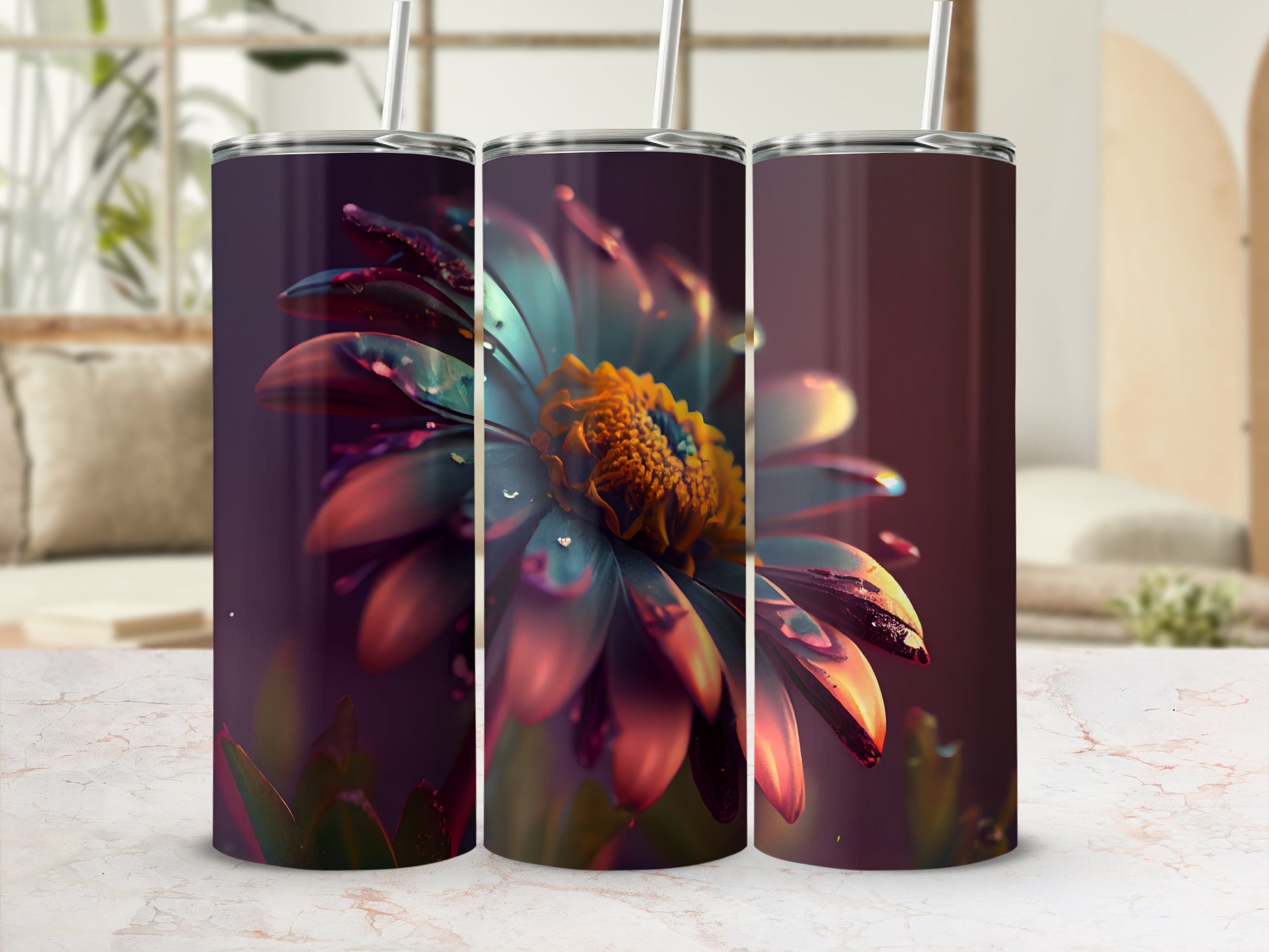 Elegant Multicolor Floral Design Insulated Tumbler