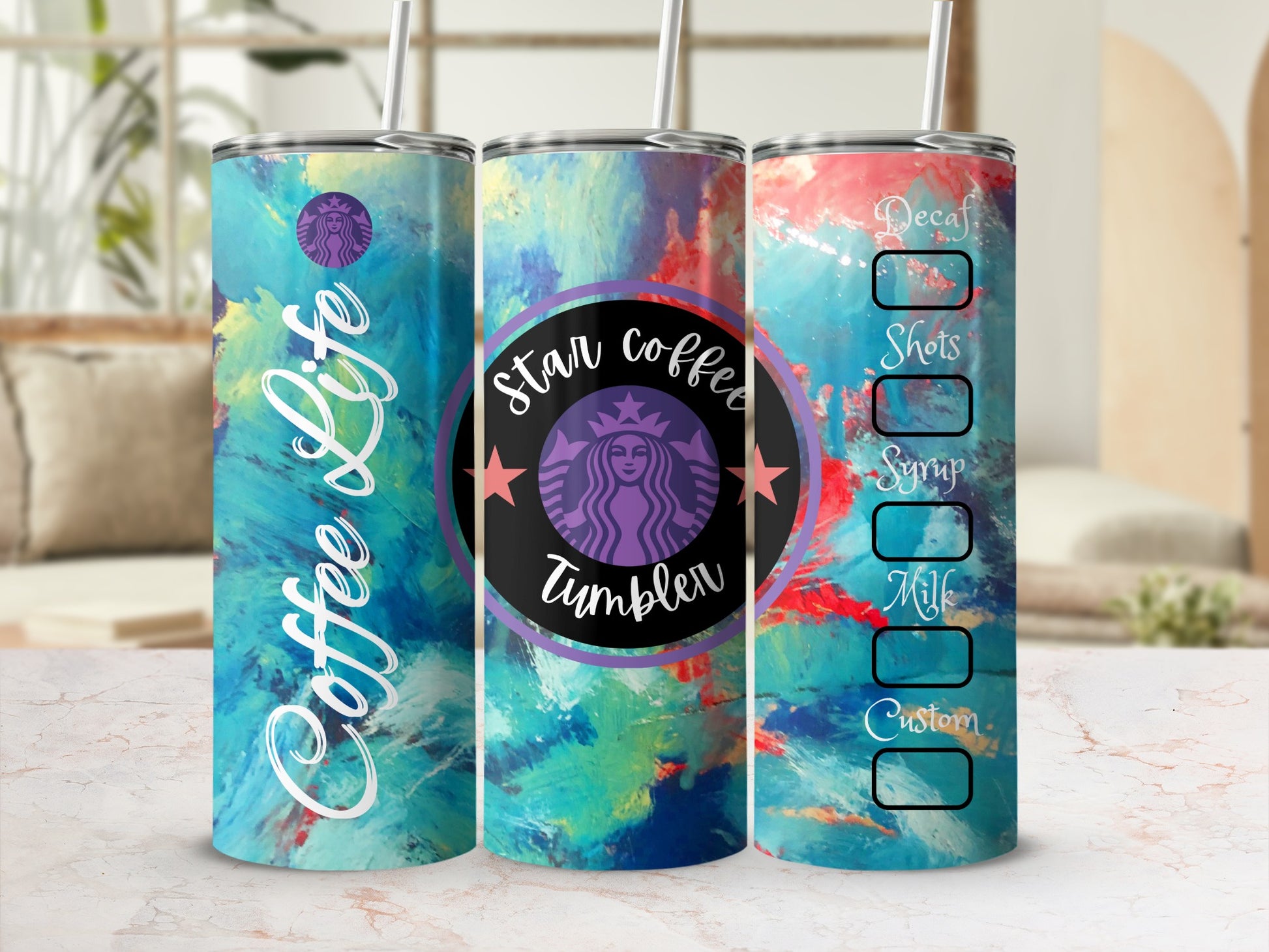 Colorful Coffee Life Star Coffee Tumbler With Custom Options