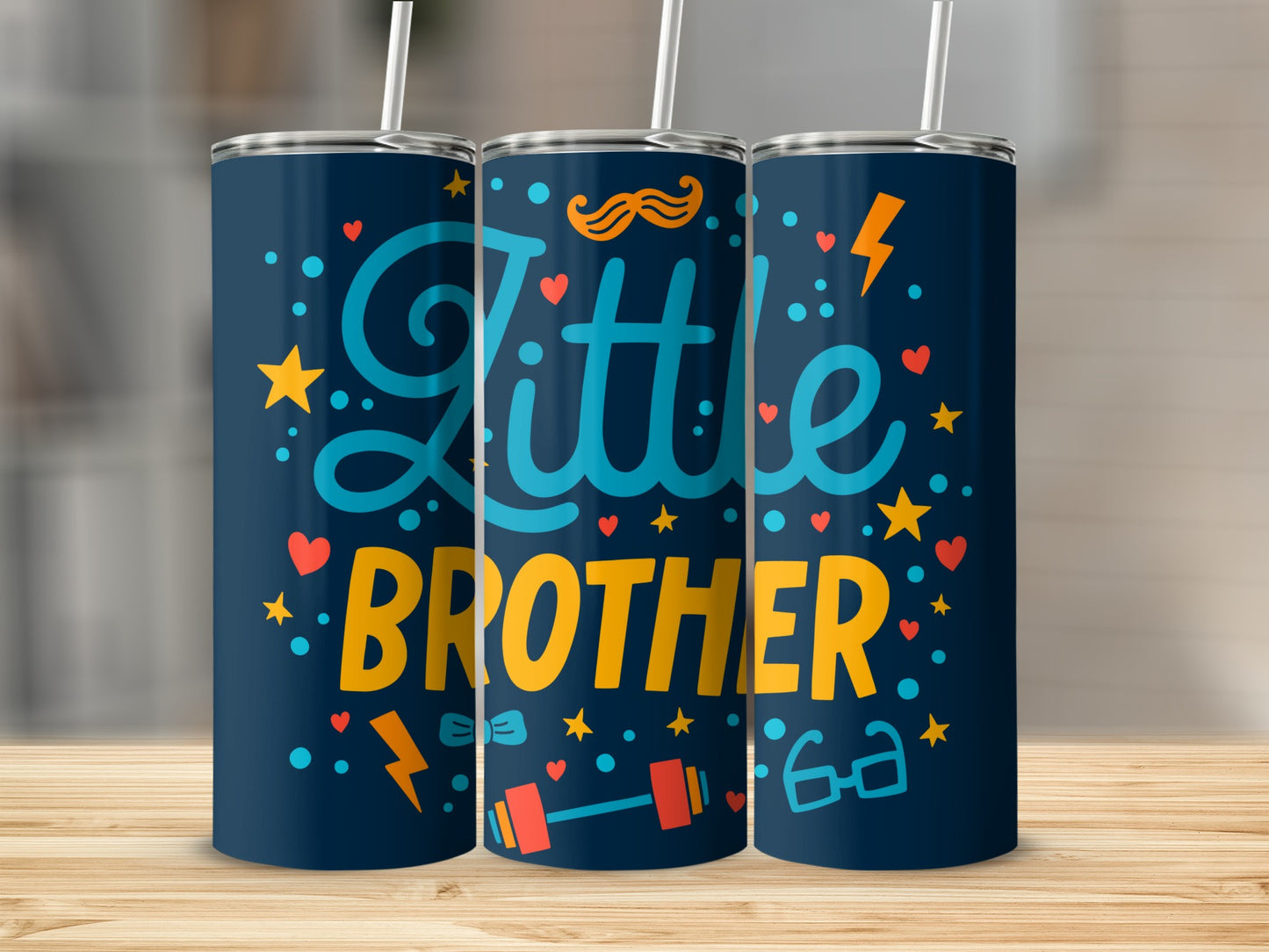 Colorful Little Brother Design Tumbler with Stars and Hearts