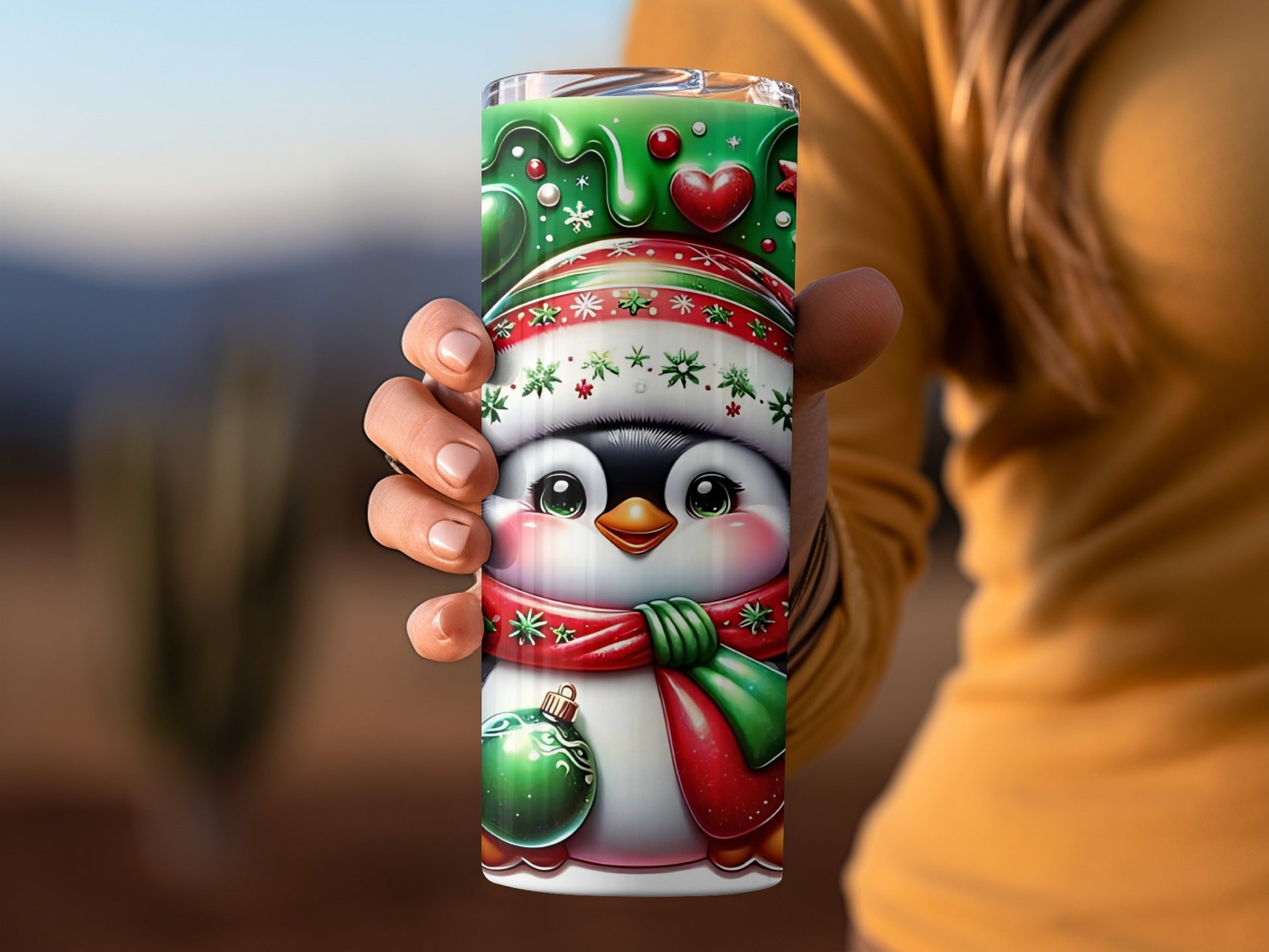 Festive Penguin Holiday Themed Insulated Tumbler