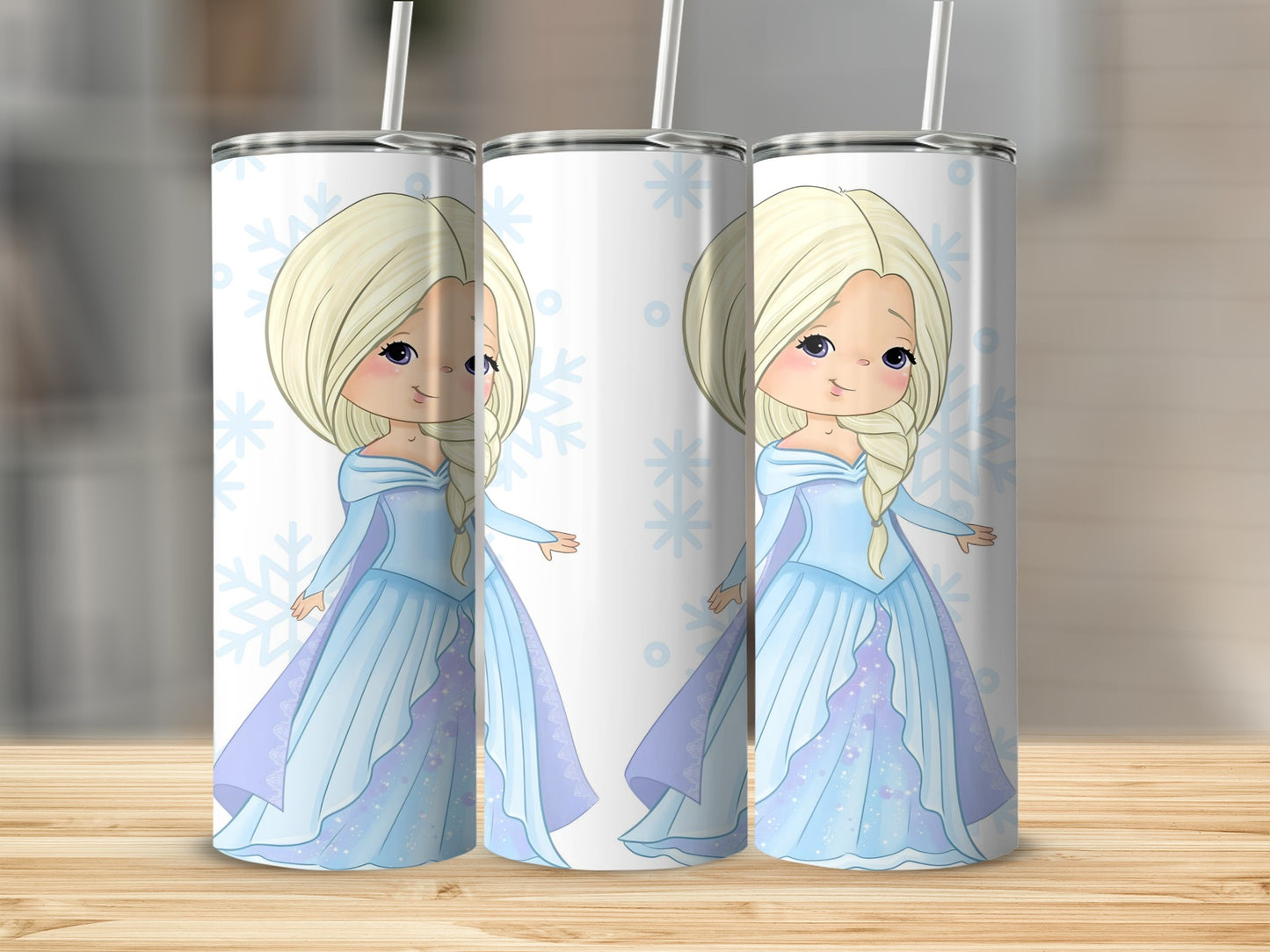 Snowflakes and Blonde Braid Princess Tumbler Cup