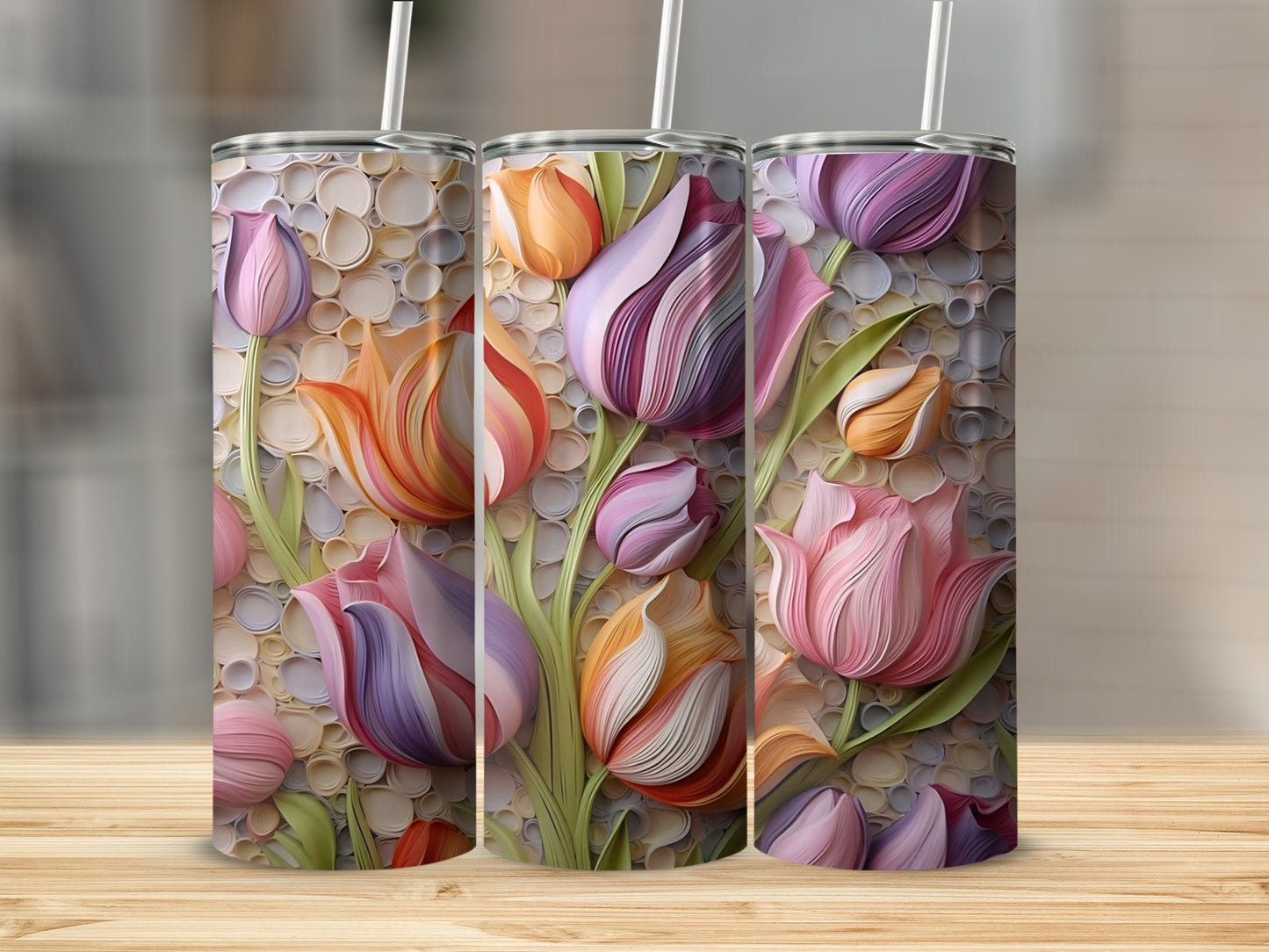Colorful Tulip Blossom Art Print Tumbler Product