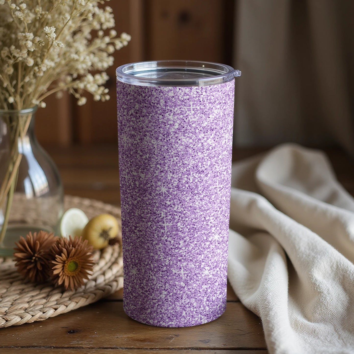 Purple Glitter Design Insulated Tumbler for Beverages