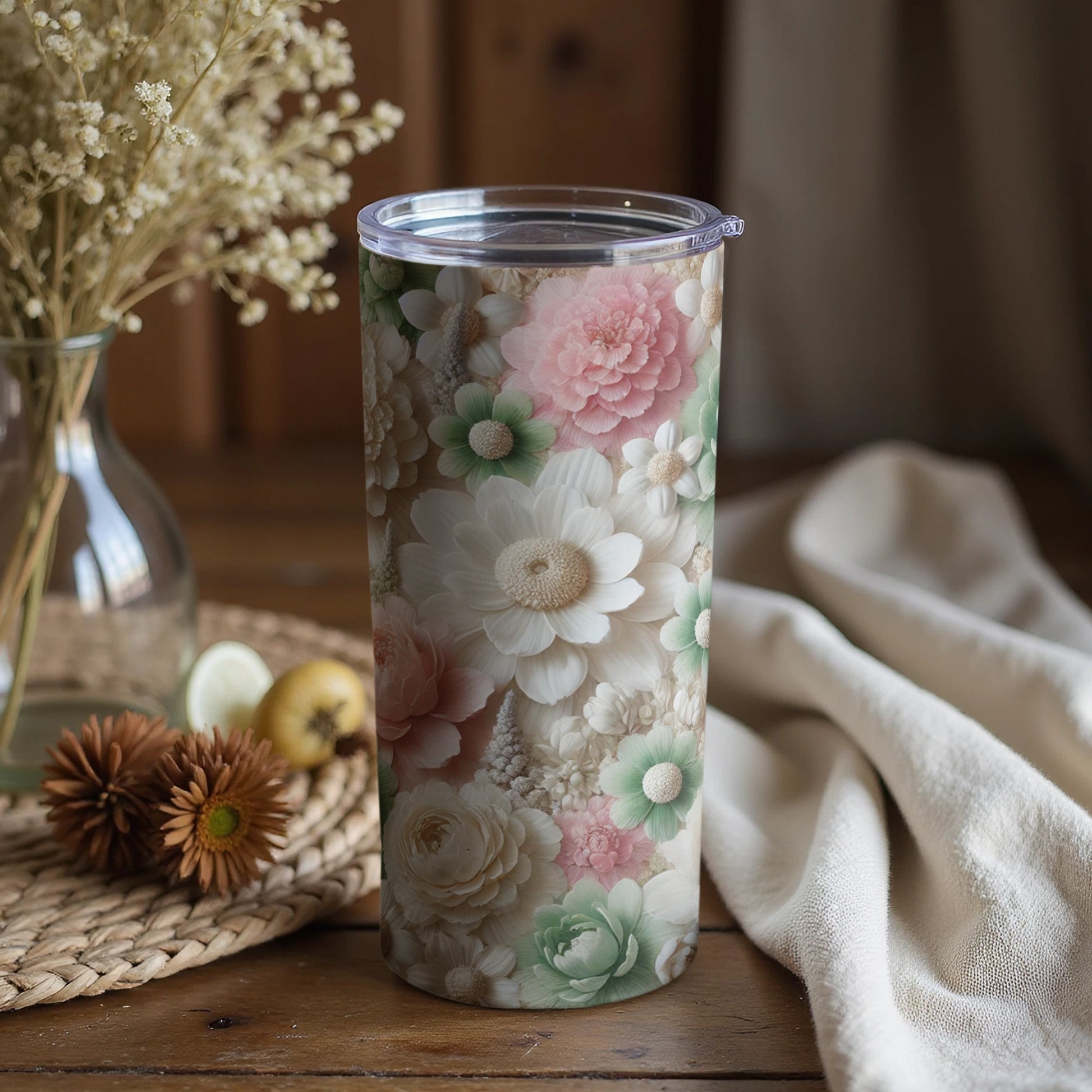 Elegant Floral Design Insulated Tumbler Cup