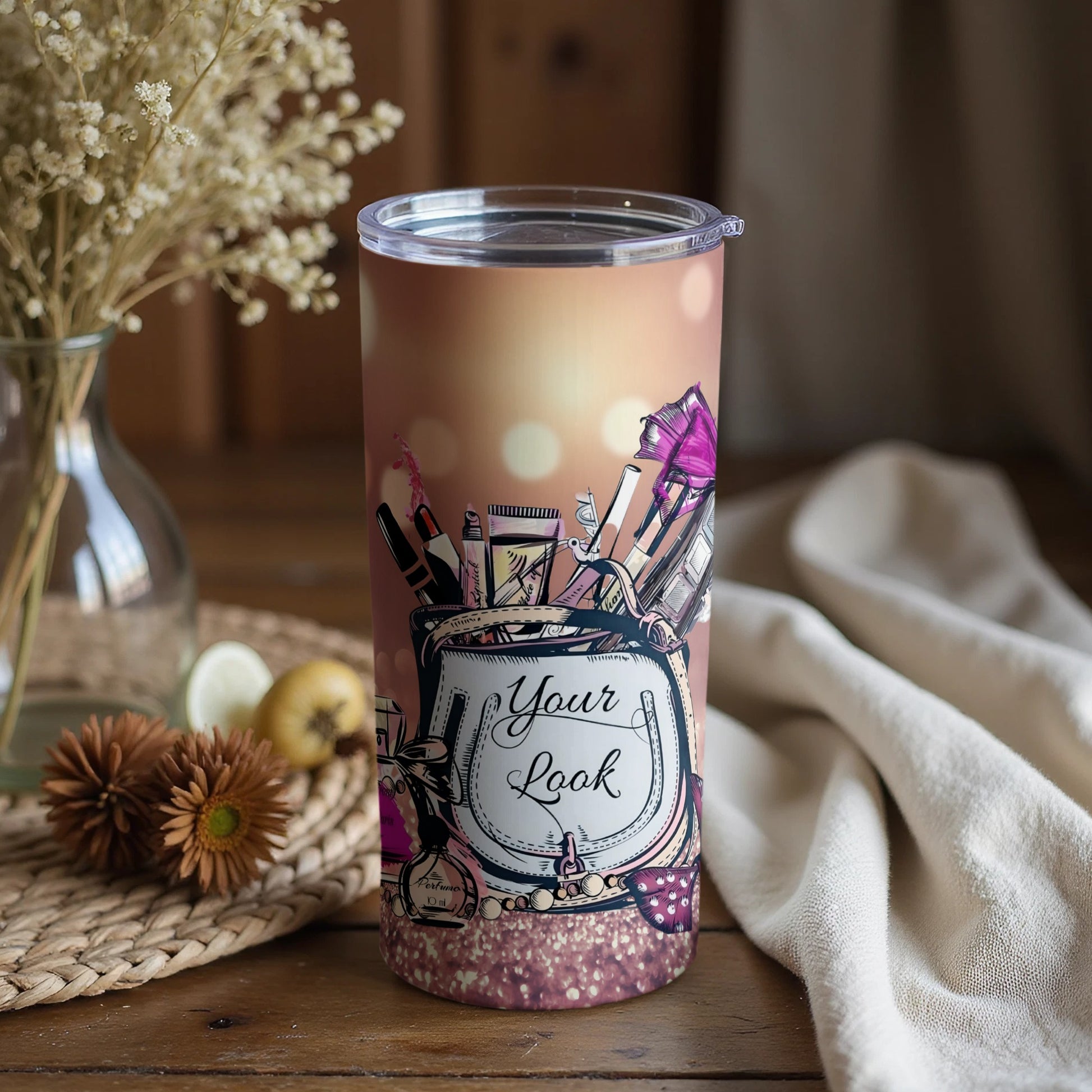 Stylish Beverage Container with Cosmetic Design