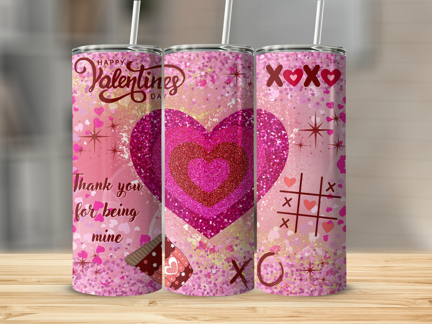 Pink Glitter Hearts Valentine's Day Tumbler Cup