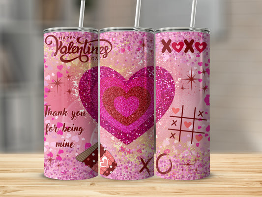 Pink Glitter Hearts Valentine's Day Tumbler Cup