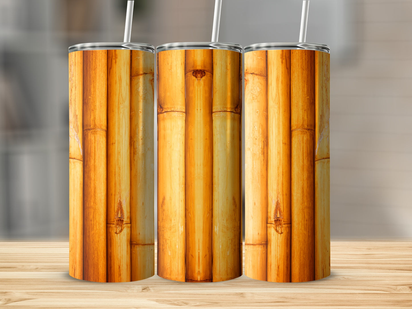 Bamboo Poles Yellow Structure Wall Decoration Pattern Tumblers