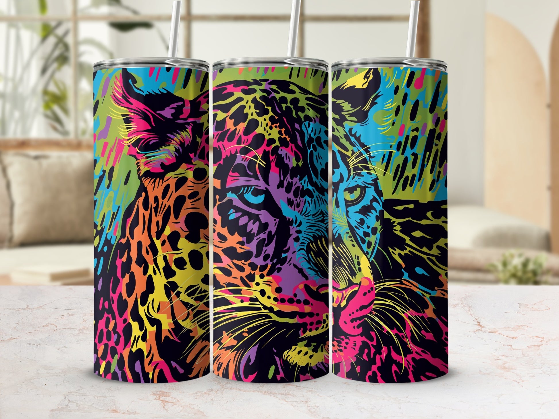 Neon Pop Art Leopard Graphic Tumbler Drinkware product type