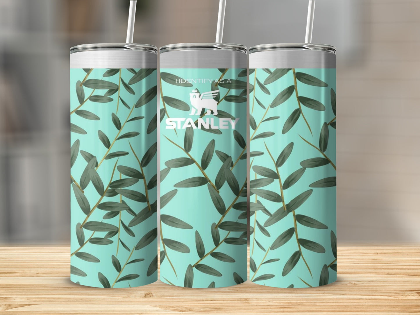 Stylish Reusable Travel Tumbler Leaf Print Design