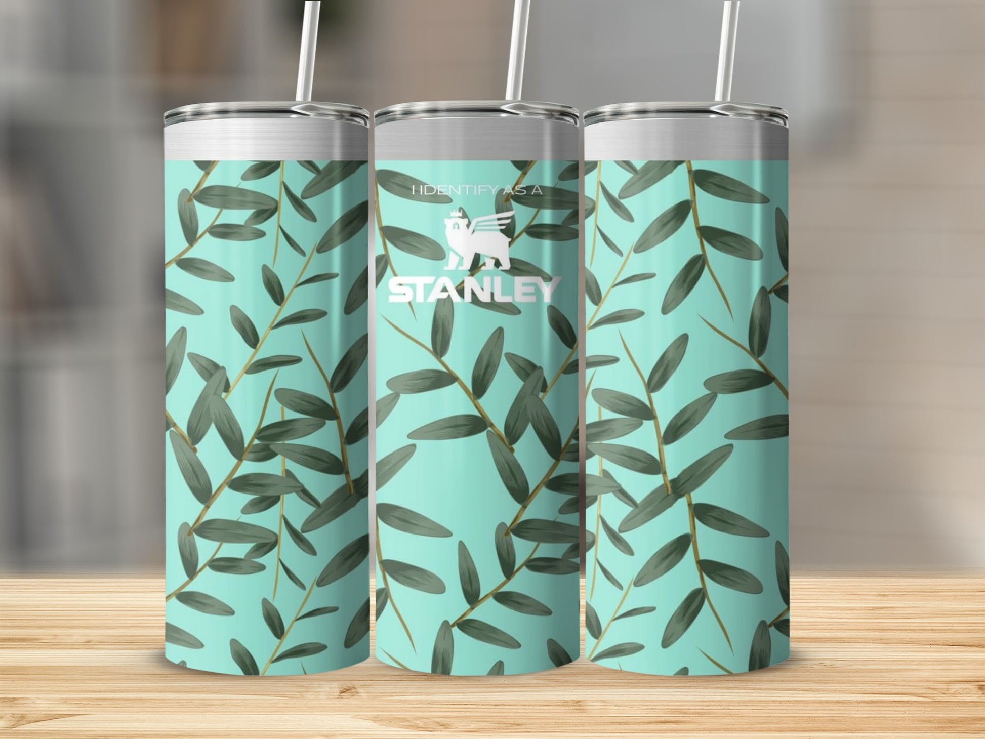 Stylish Reusable Travel Tumbler Leaf Print Design