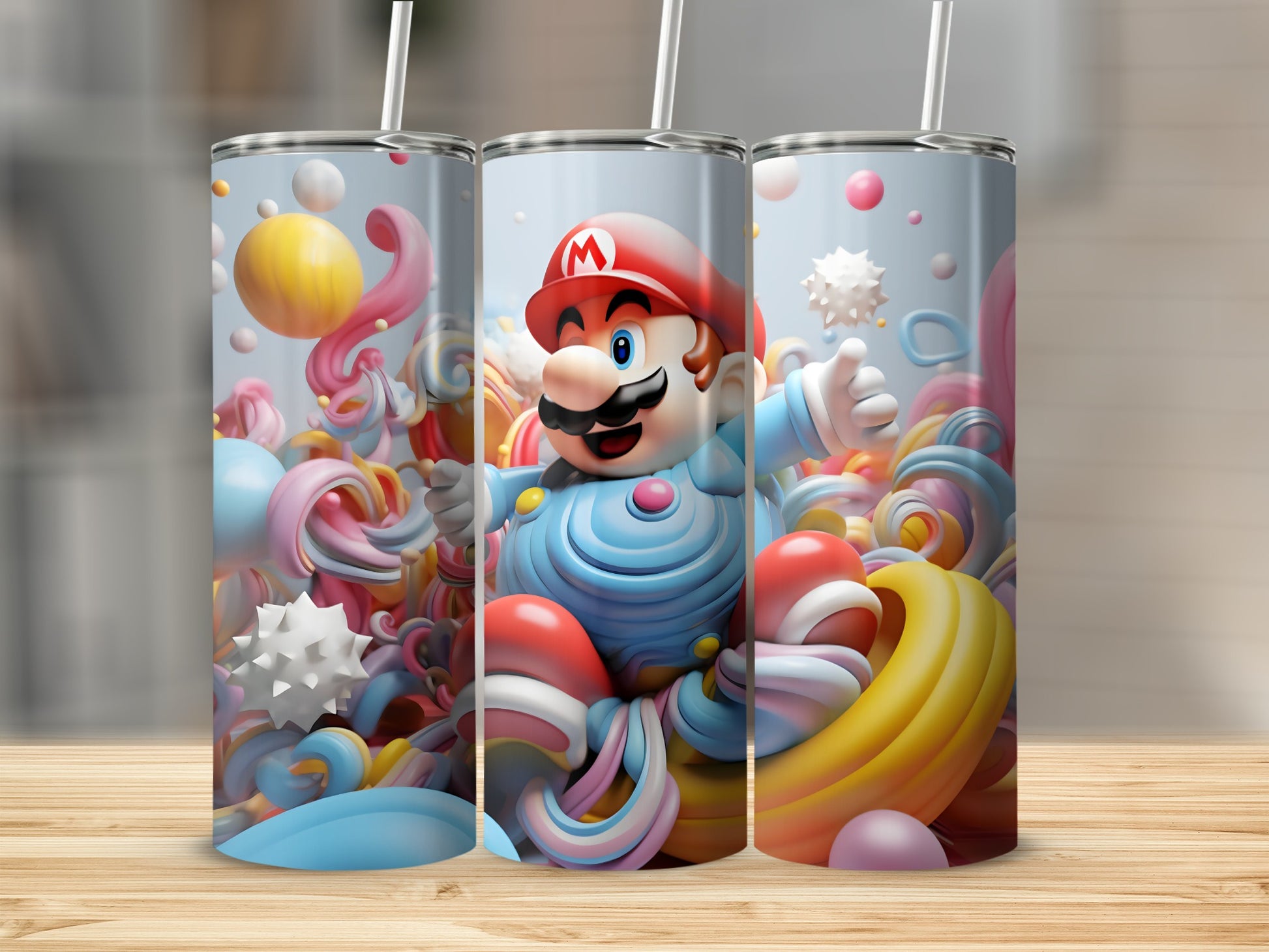 Colorful Mario Tumbler with Straw for Gaming Fans