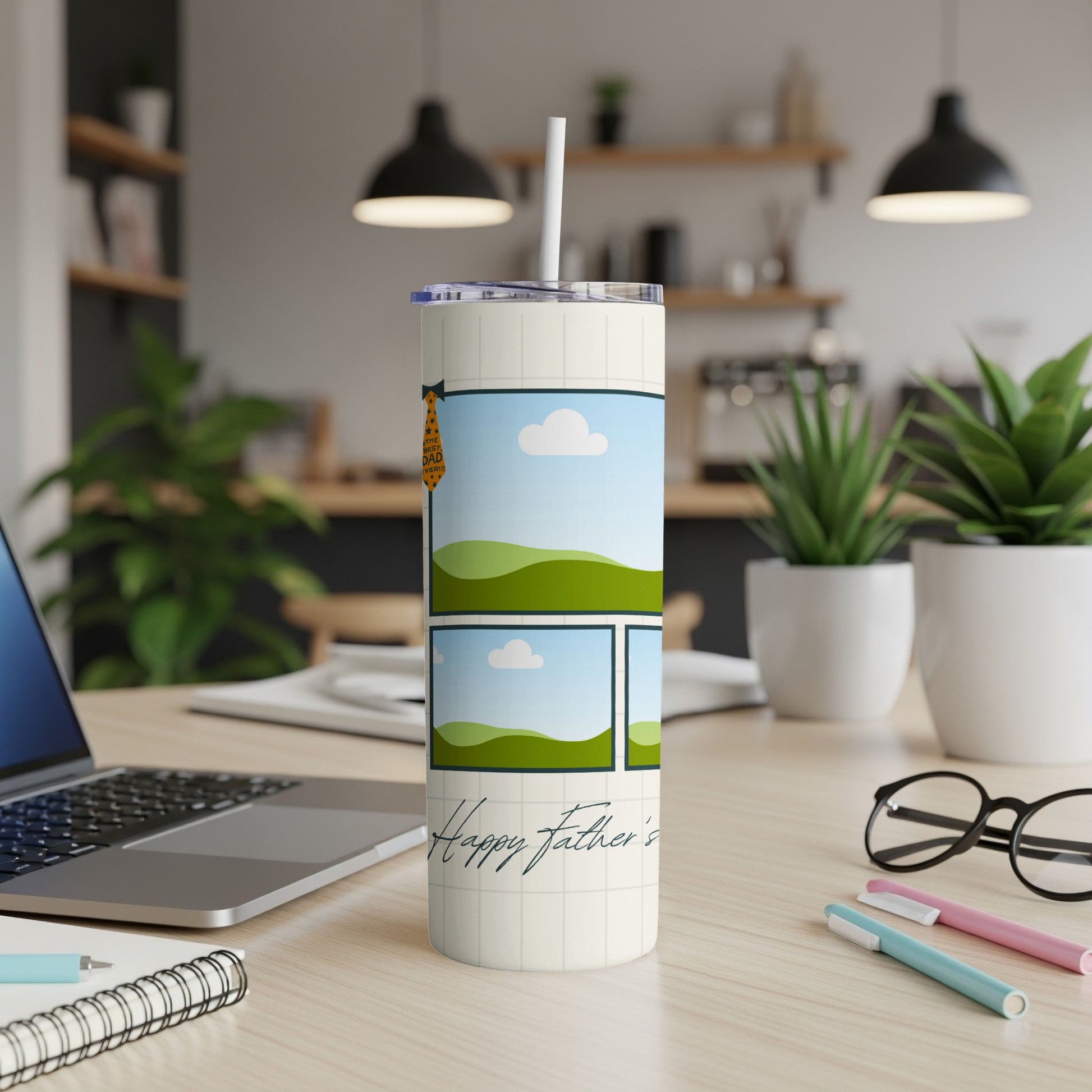 Tumbler with "The Best Dad Ever!!!" tie graphic and "Happy Father's Day" text.