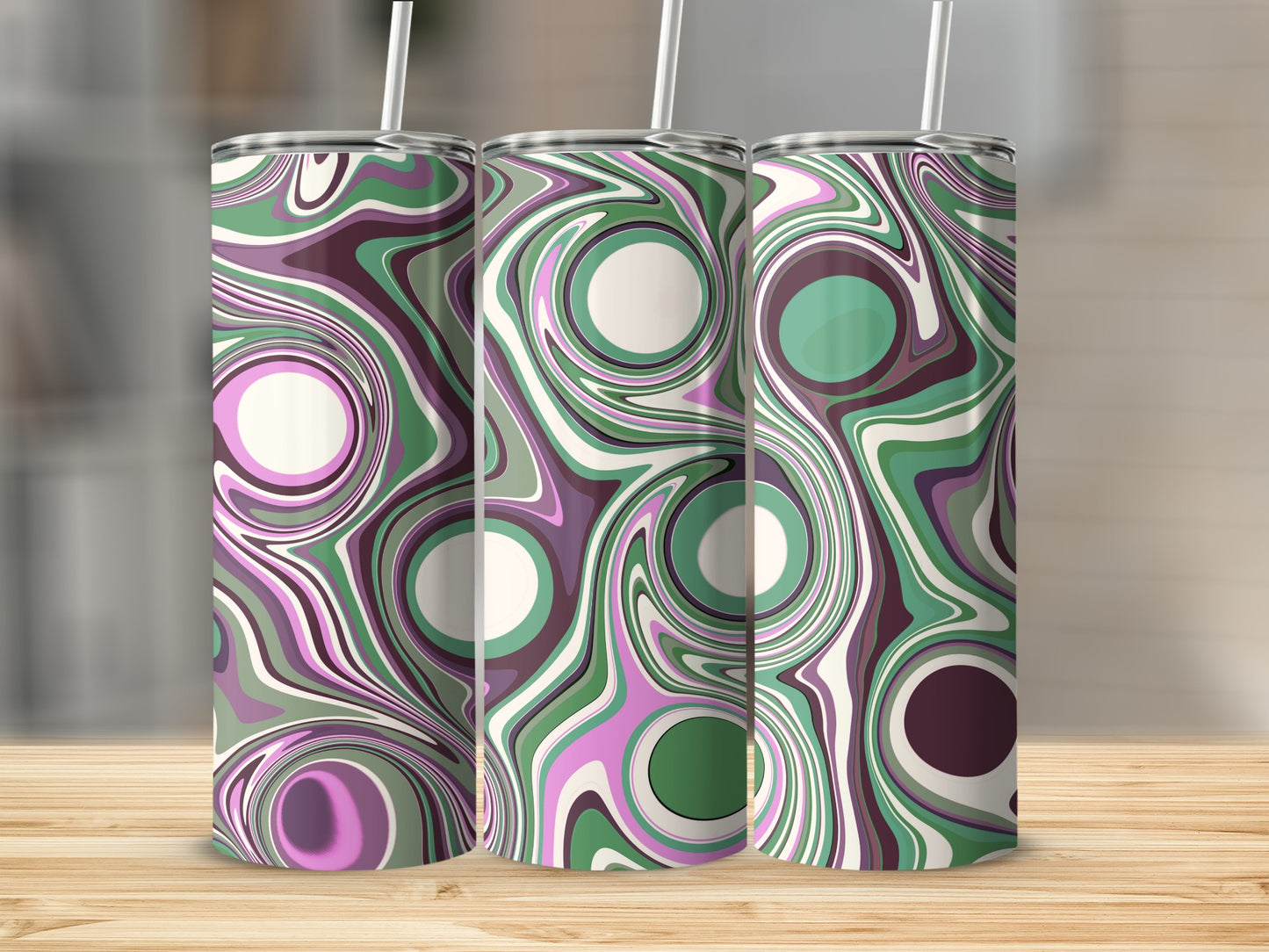 Fluid Circles Abstract Artwork in Green Violet Palette Tumblers