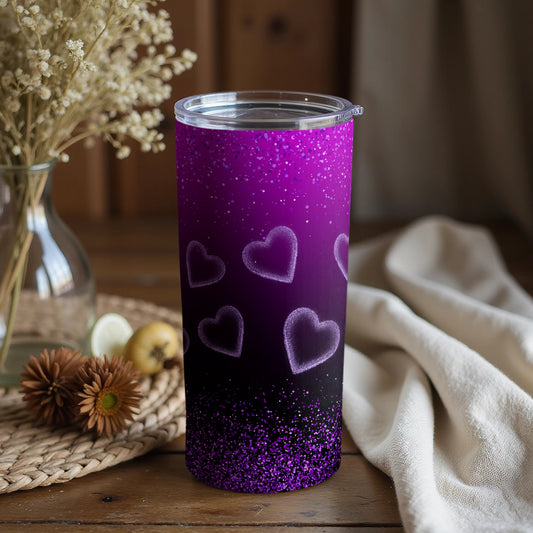 Purple Glitter Hearts on Ombre Background Tumbler