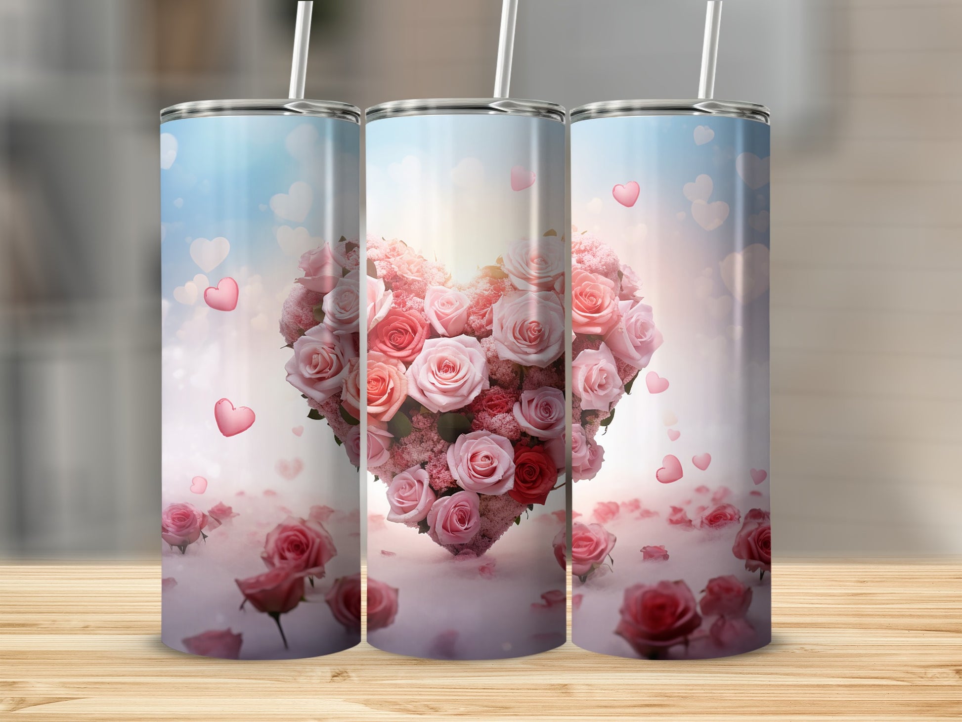 Heart Rose Arrangement Design Insulated Tumbler