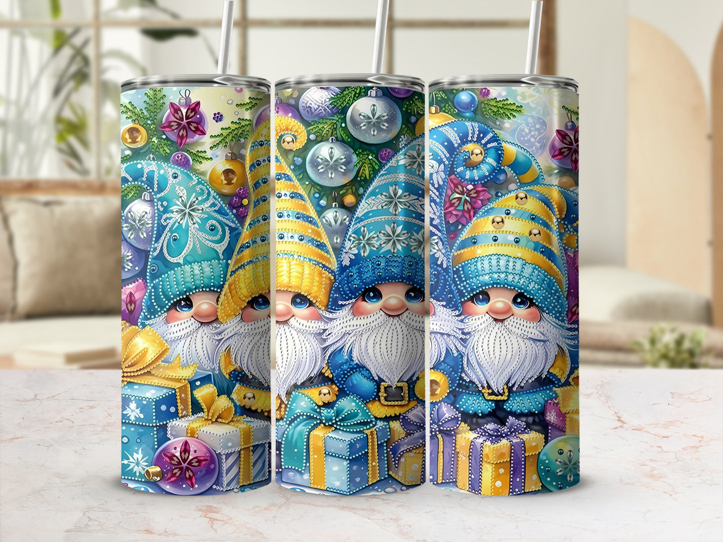 Colorful Gnomes with Gifts Christmas Tumbler
