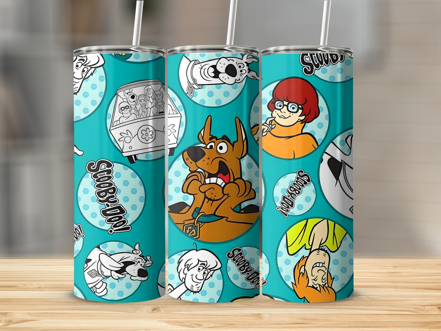 Scooby-Doo characters on teal background with bubbles.