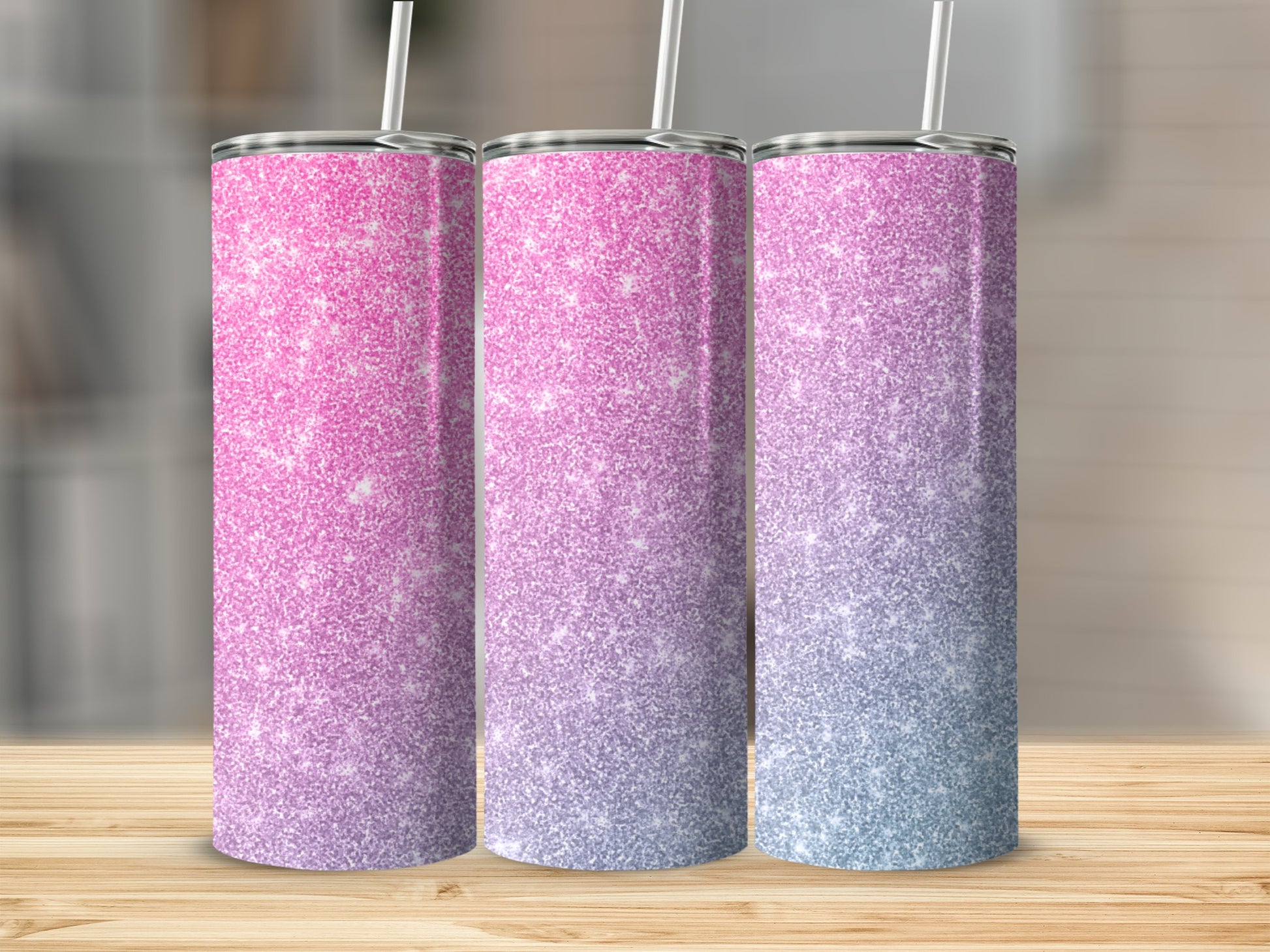 Glitter Ombre Pink Purple and Blue Gradient Tumbler