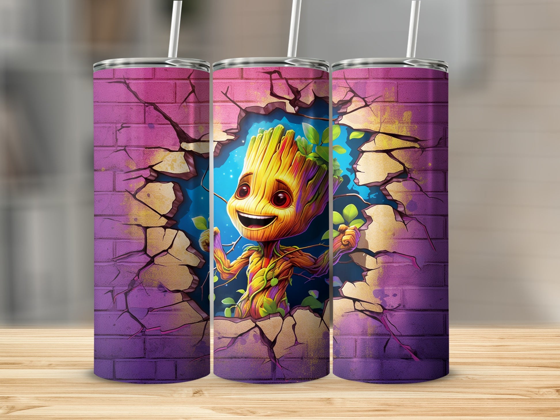Cute Groot Breaking Through Wall Design Tumbler