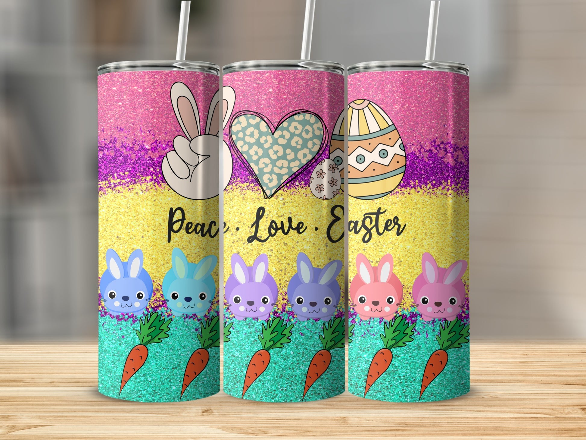 Peace Love Easter Bunnies Glitter Tumbler product type