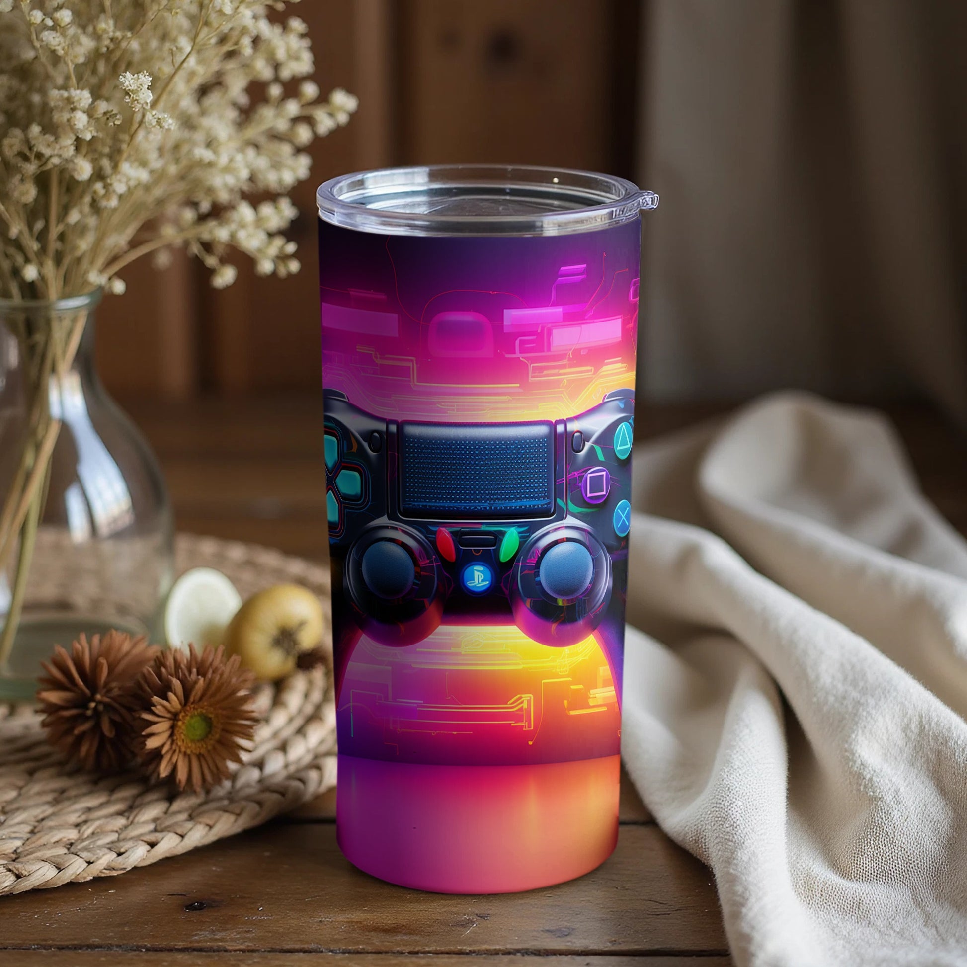 Vibrant Gaming Controller Design Insulated Tumbler