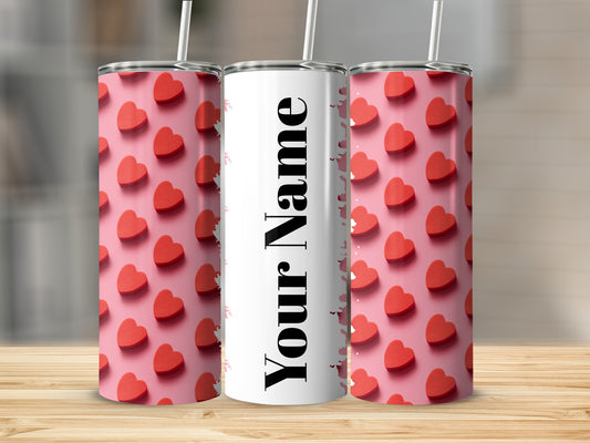 Personalized Hearts Pattern Tumbler Cup Customizable Gift