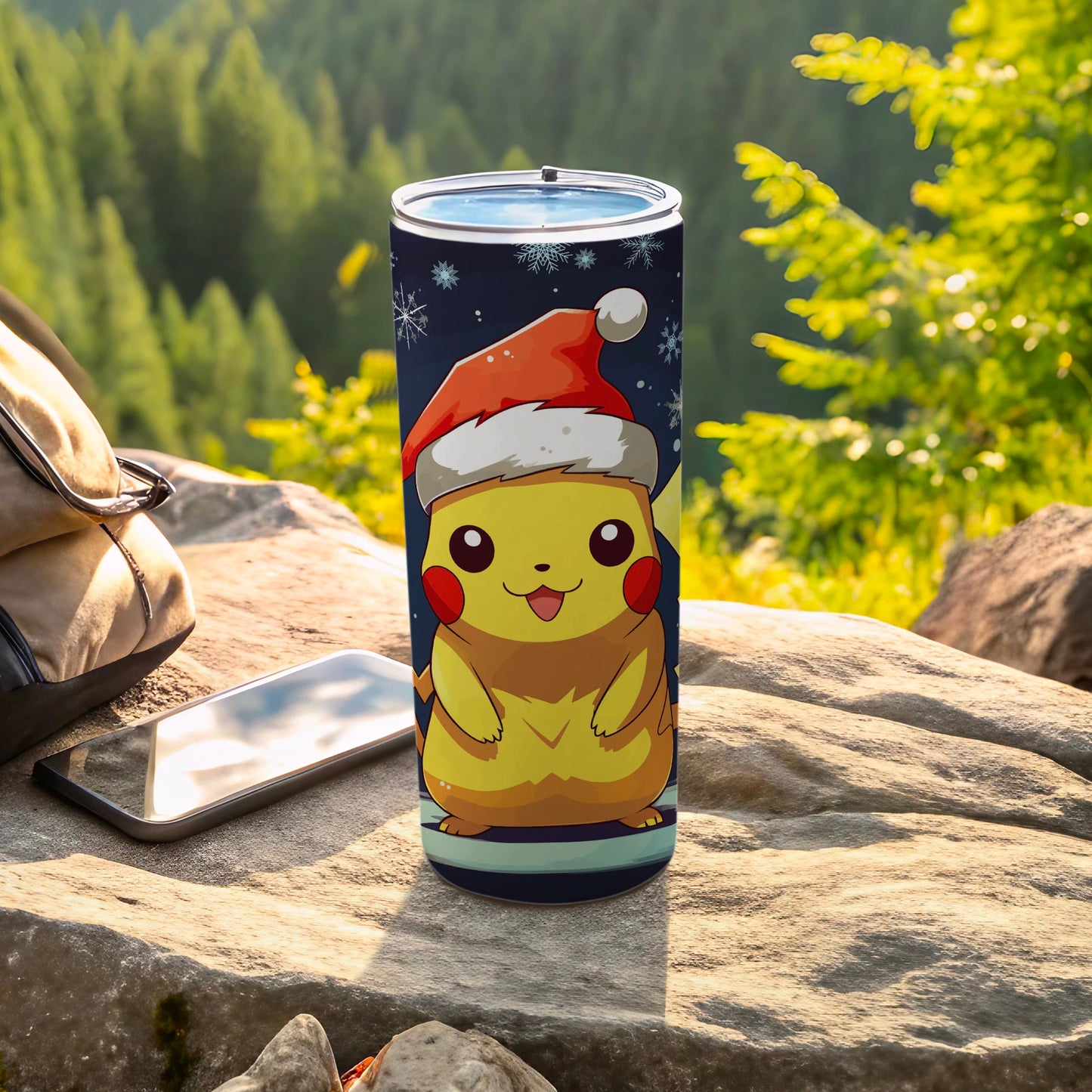 Festive Pikachu with Santa Hat Christmas Tumbler