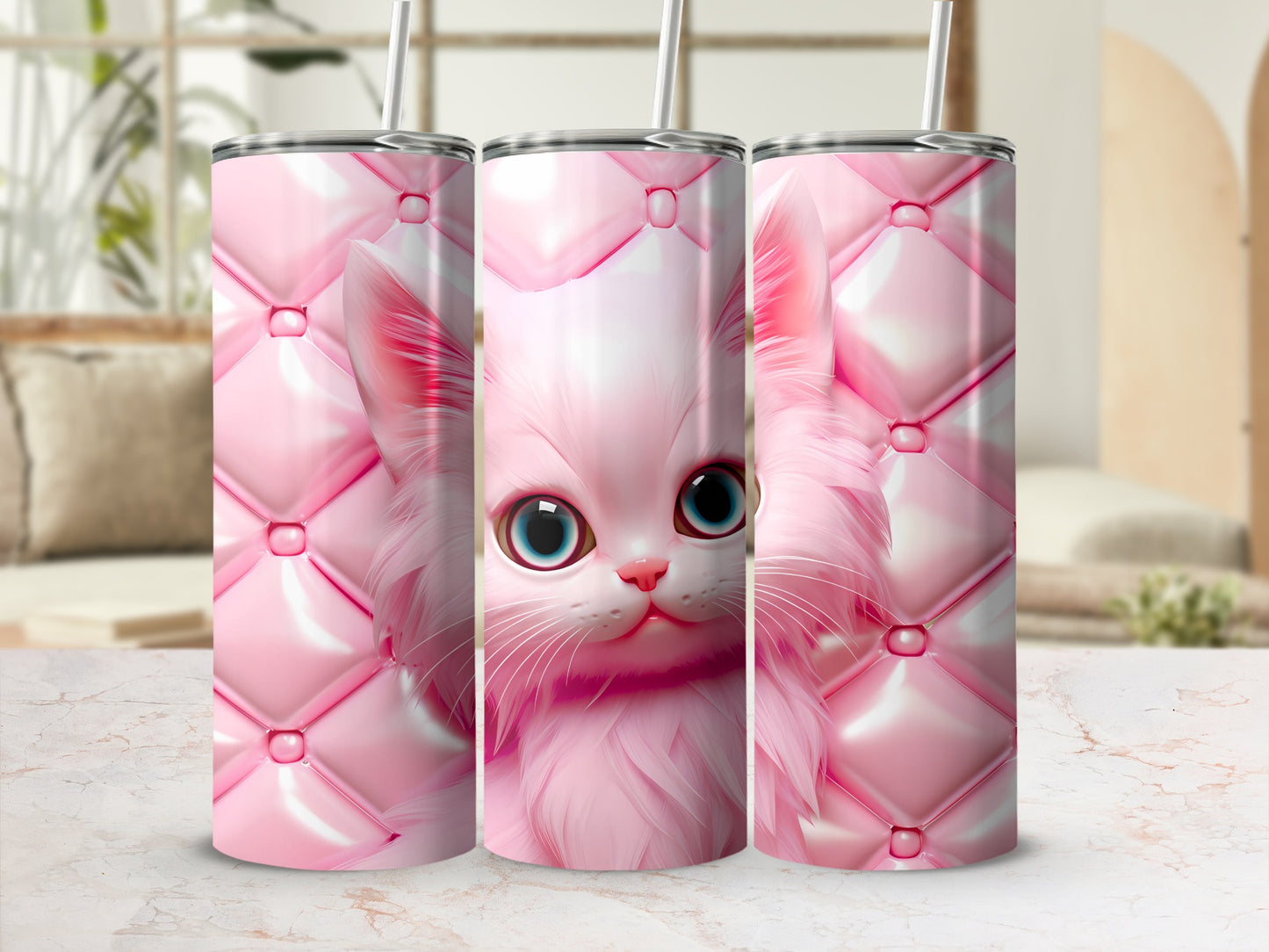 Pink Fluffy Kitten Blue Eyes Tufted Pattern Tumbler product type