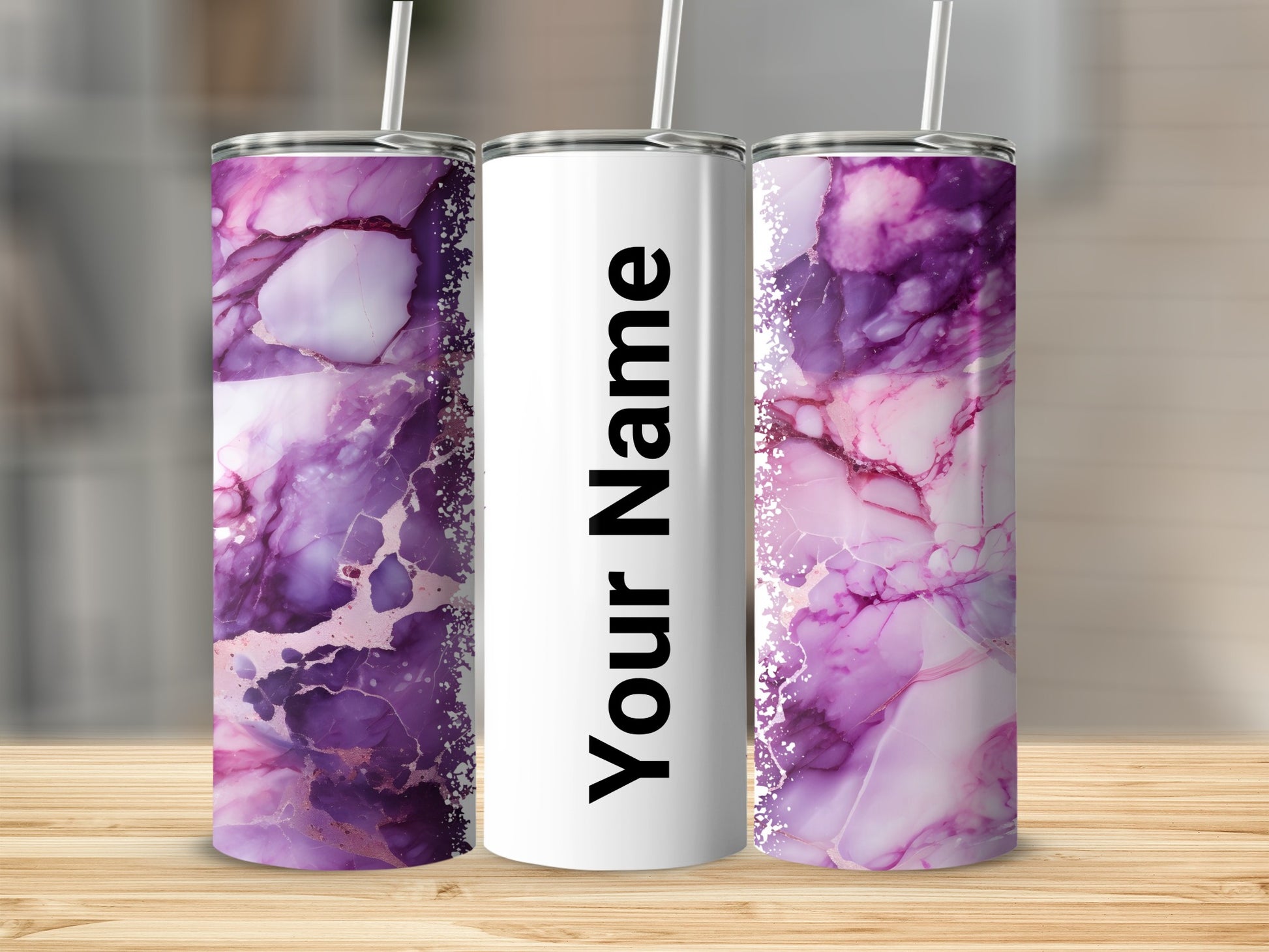 Custom Purple Marble Pattern Tumbler With Straw Option